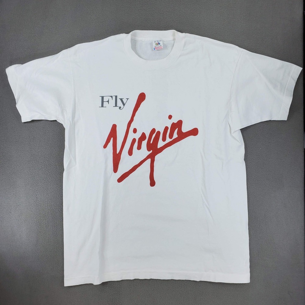 Vintage T-Shirt Men XL White Fly Virgin Airlines AIDS Awareness USA Gay LGBTQ
